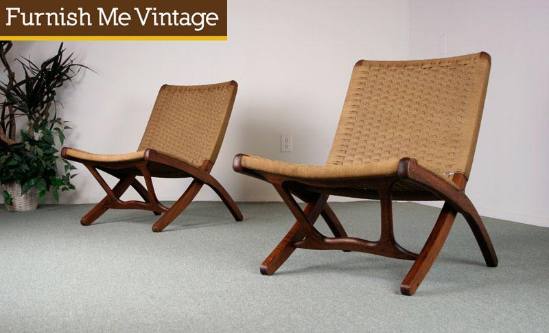 2 Mid Century Hans Wegner Style Rope Chairs