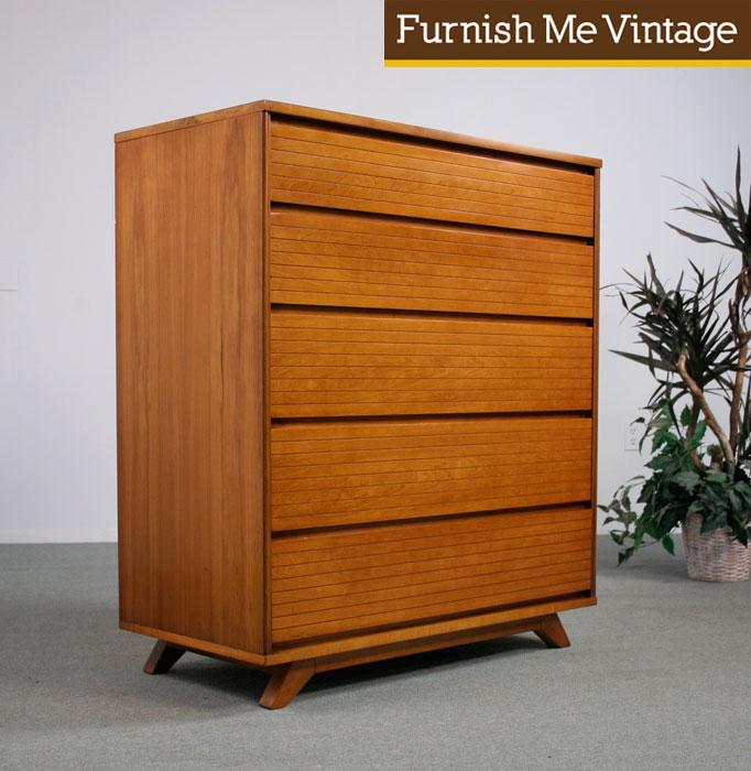 Mid Century Modern Cherry High Boy Dresser