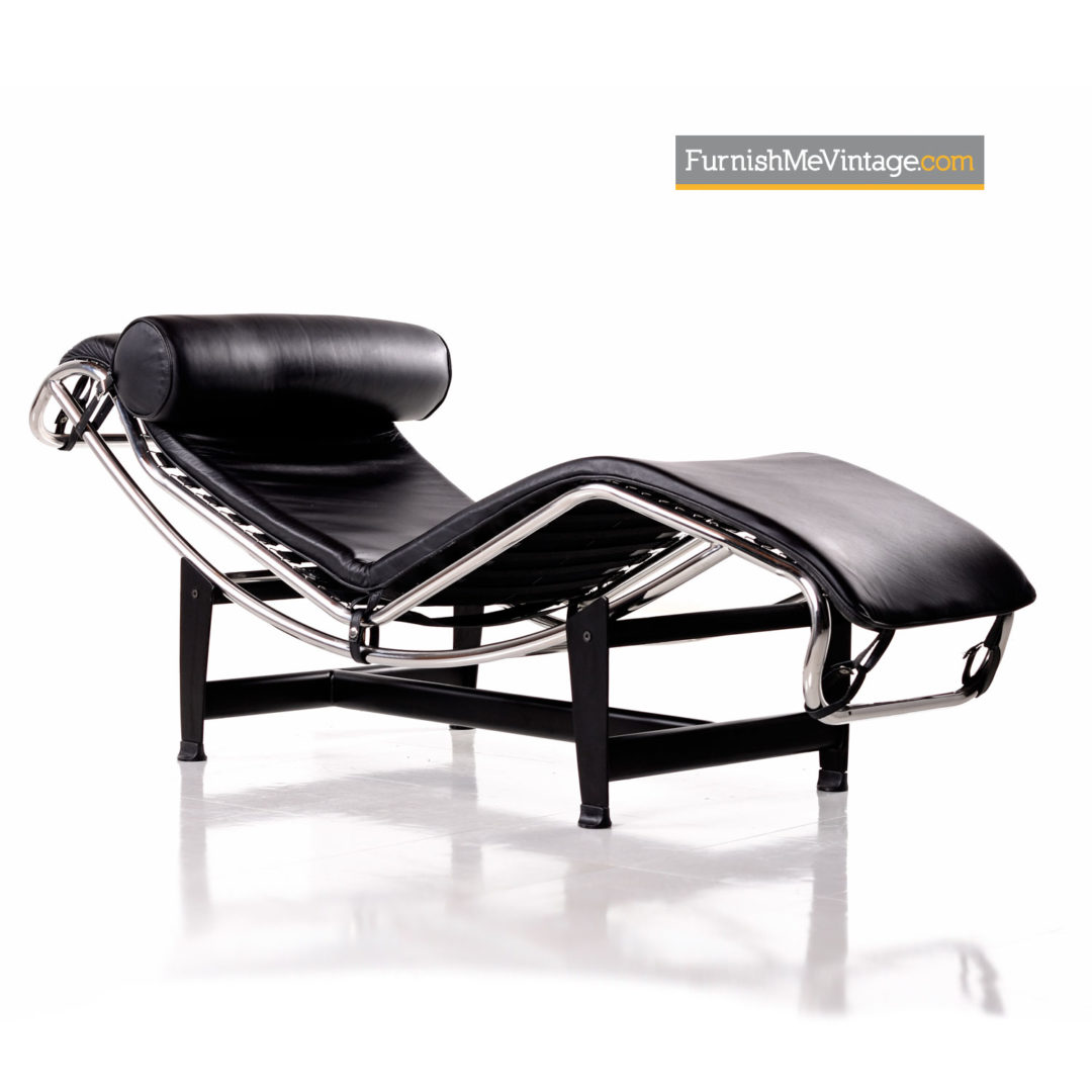 Le Corbusier LC4 Black Leather Chaise Lounge Reproduction