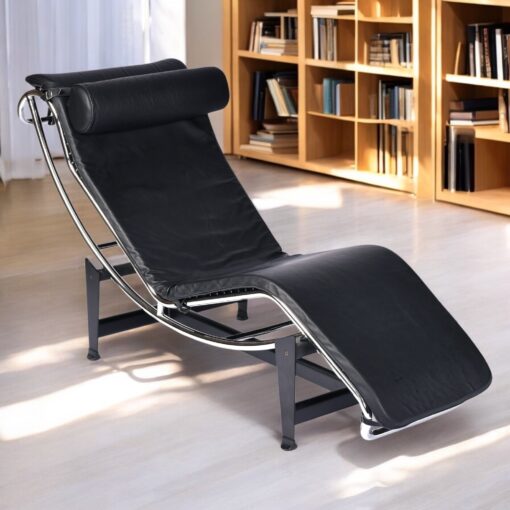 LeCorbusier LC4 Style Reproduction Black Leather Adjustable Chaise Lounge