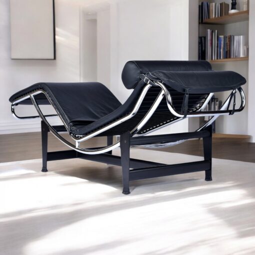 LeCorbusier LC4 Style Reproduction Black Leather Adjustable Chaise Lounge
