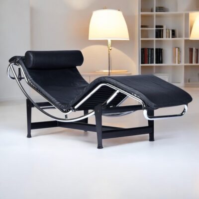 LeCorbusier LC4 Style Reproduction Black Leather Adjustable Chaise Lounge