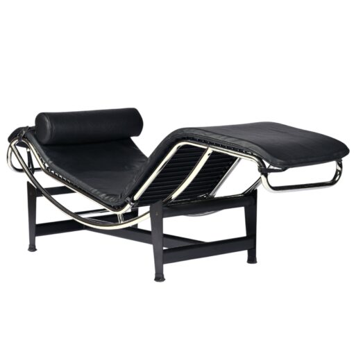 LeCorbusier LC4 Style Reproduction Black Leather Adjustable Chaise Lounge