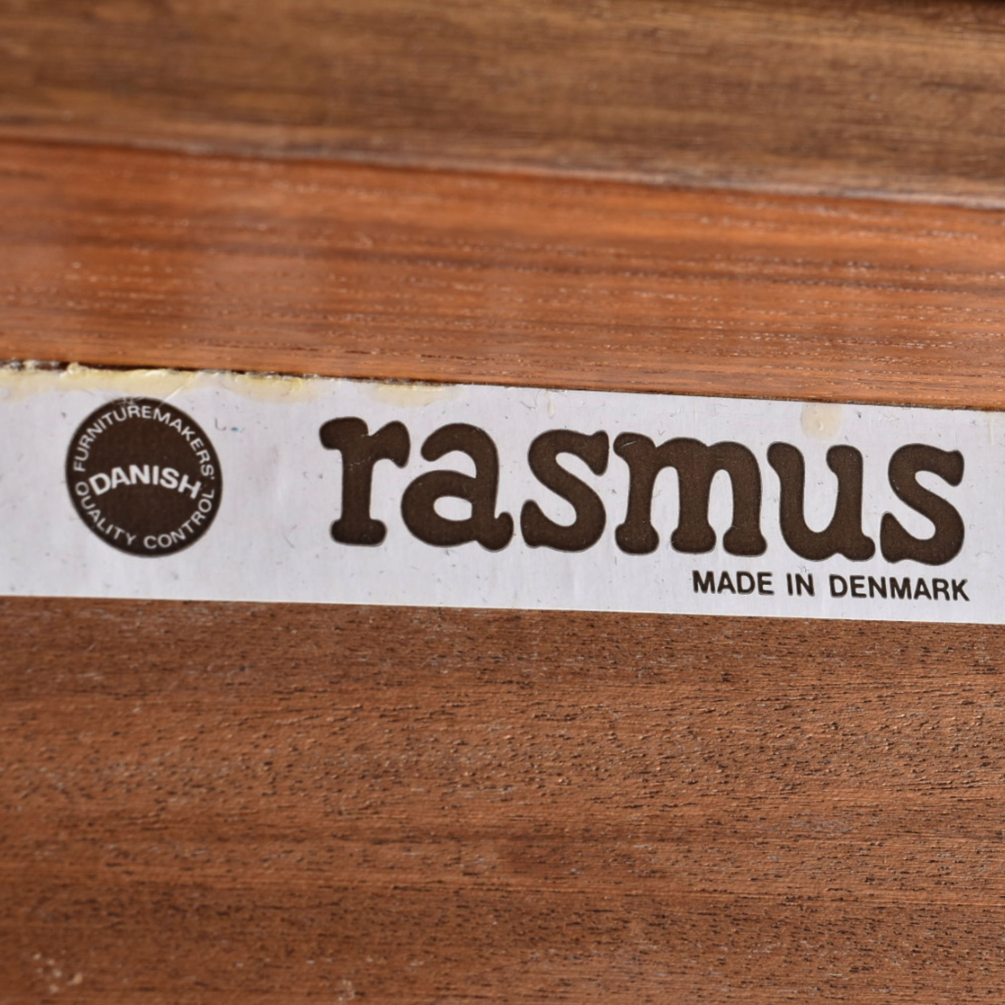 Rasmus Danish teak dining table label