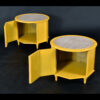 Interior cabinet space round yellow nightstands