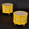 Vintage yellow and white side tables with stone tops