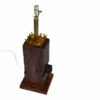 Vintage 1970s wood brass metal brutalist table lamp