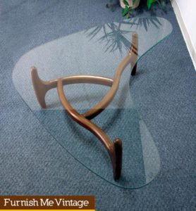 Vintage Boomerang Shaped Glass Coffee Table with Planter