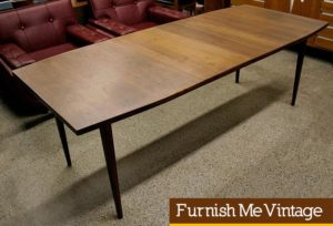 Long Narrow Danish Style Vintage Walnut Dining Table