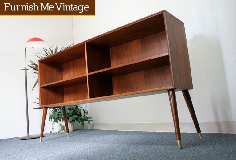 Danish Modern Teak Long Low Bookshelf Atomic Legs