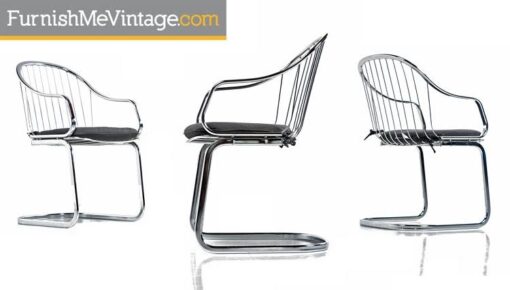 Gastone Rinaldi Style Chrome Wire Frame Dining Chairs Made in Italy, 1960’s