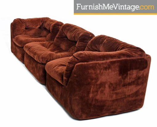 Faux Fur Milo Baughman Style Five-Piece Group Modular Sofa Sectional, 1970s