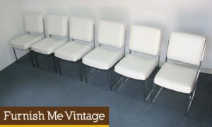 6 Vintage Chrome & White Vinyl Baughman Style Chairs
