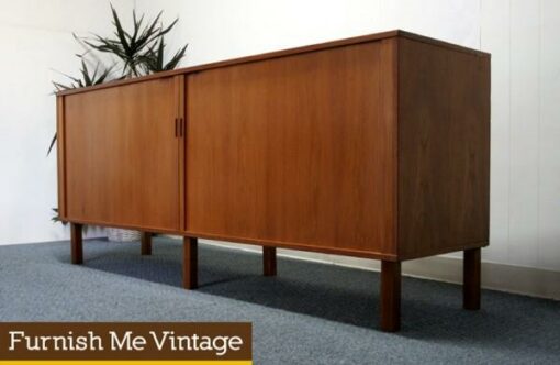 Vintage Danish Modern Teak Tambour Door Credenza