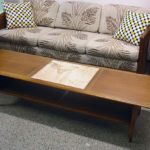 Vintage Modern Long Coffee Table with Stone Inlay