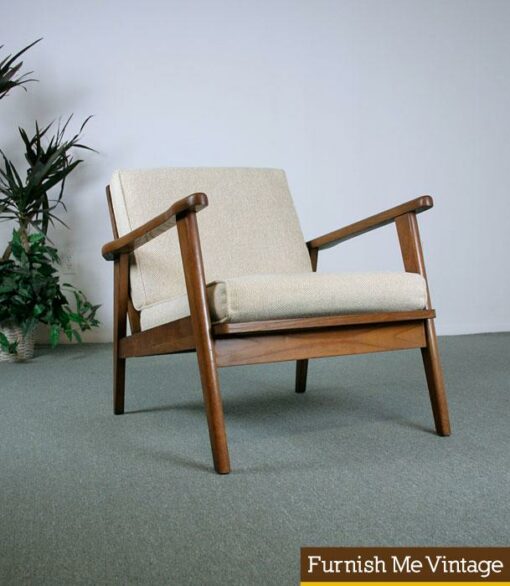 Natural Tweed Upholstery Danish Mid Century Lounge Chair