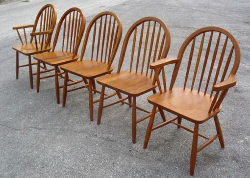 Set of Teak Spindle Dining Chairs