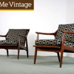 2 Retro Geometric Pattern Danish Style Lounge Chairs