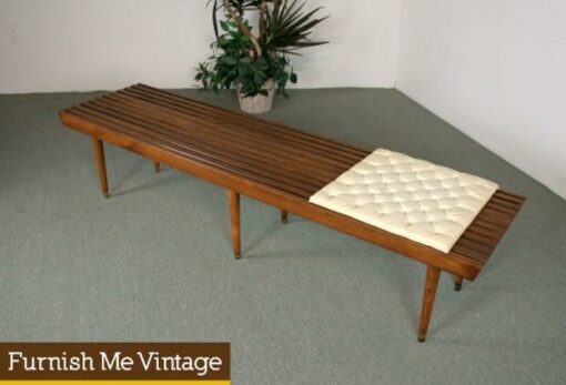 6ft Long Mid Century Modern Slat Bench with Cushion