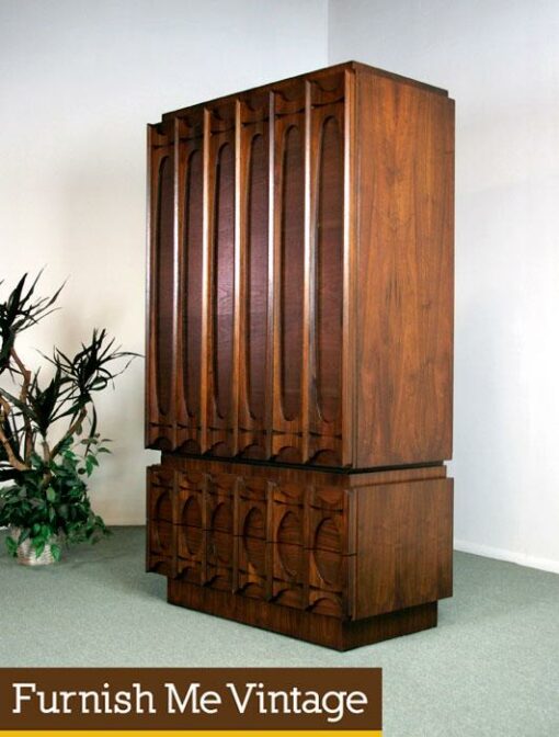 Monumetal Vintage Brutalist Armoire Dresser