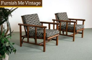 2 Vintage Rich Brown Rattan Lounge Chairs