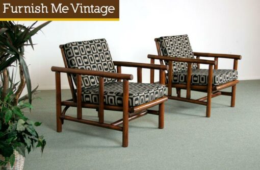 2 Vintage Rich Brown Rattan Lounge Chairs