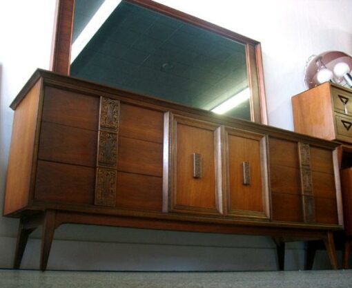 Vintage Modern Dresser / Credenza with Large Rosewood Mirror