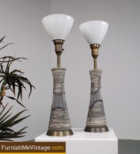 2 Mid Century Modern Torchere Table Lamps