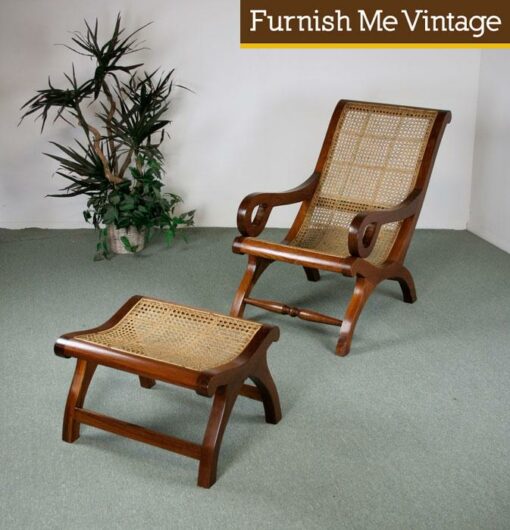 Solid Wood Vintage Lounge Chair with Ottoman