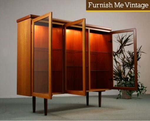 Vintage Danish Modern Skovby Teak Lighted China Cabinet