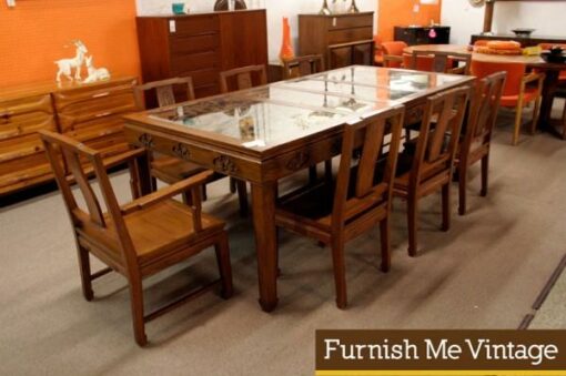 Vintage Hand Carved Solid Teak Asian Dining Set