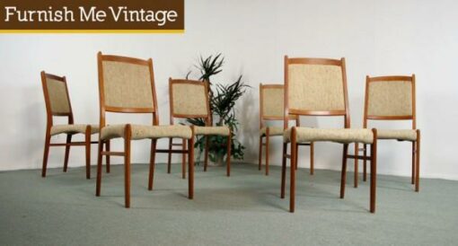 6 Danish Modern Teak Dining Chairs Upholstered Backs