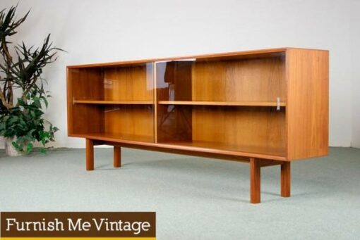 Long Danish Teak Display Case Credenza