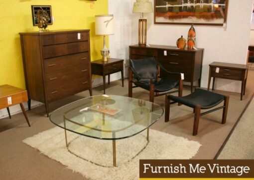 Mid Century Modern Glass & Gold Coffee Table