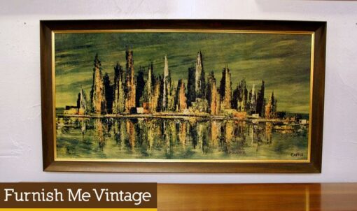 Mid century modern vintage large cityscape art