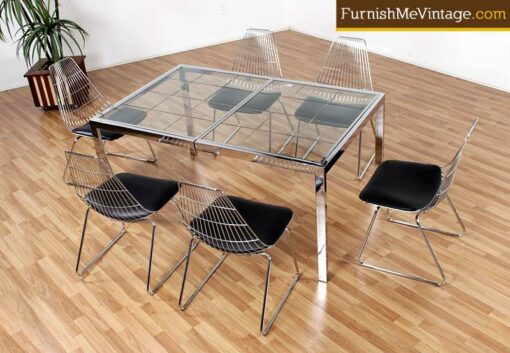 Vintage Chrome and Etched Glass Dining Table