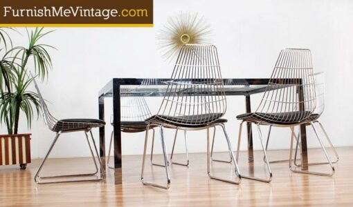 Vintage Chrome and Etched Glass Dining Table