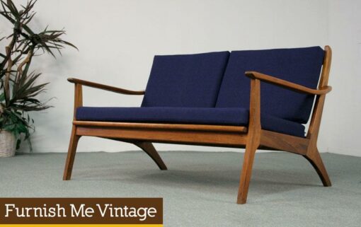 Mid Century Modern Navy Danish Style Sofa