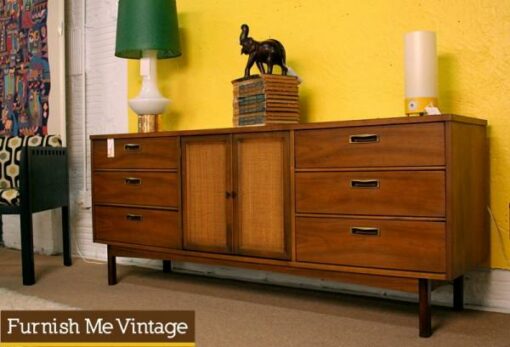 Mid Century Modern Caned Front Triple Dresser