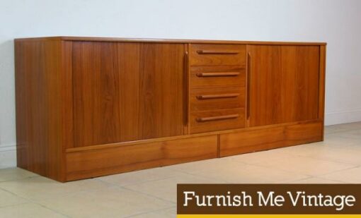 Large Danish Modern Teak Credenza Tambour Doors