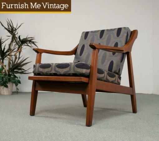 Reupholstered Danish Style Wood Frame Lounge Chair