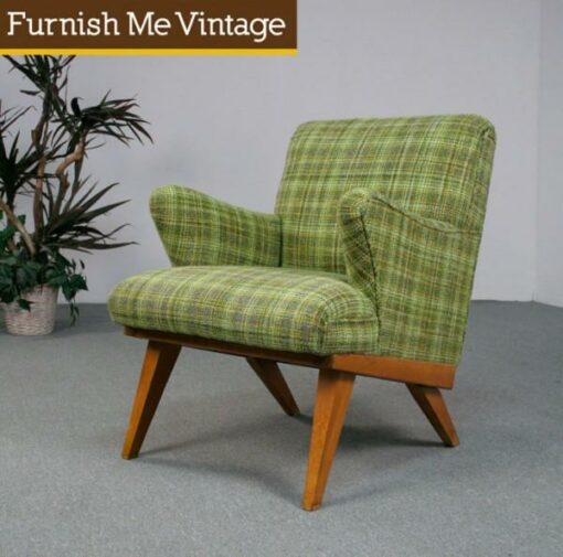 Vintage Green Plaid Risom Inspired Lounge Chair