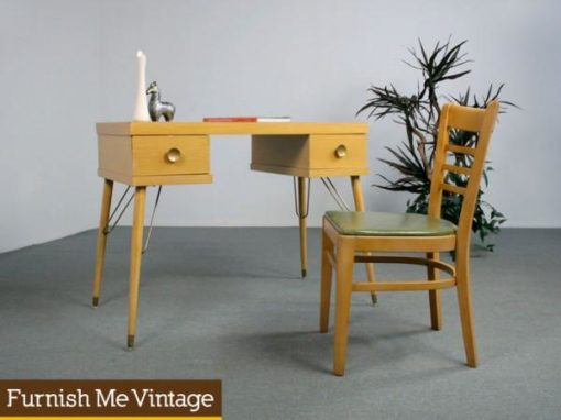 Retro Blond Hairpin Desk with Thonet Chair