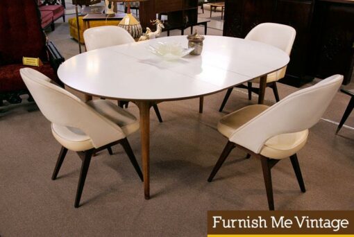 Vintage Danish Style Oval White Top Dining Table