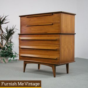 Sculpted Mid Century Modern United High Boy Dresser
