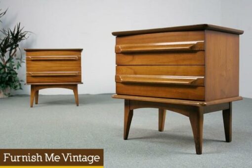 2 Mid Century Modern Sculpted United Nightstands