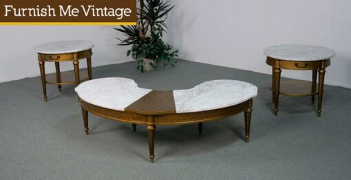 Retro Hollywood Regency Marble & Gold Coffee Table