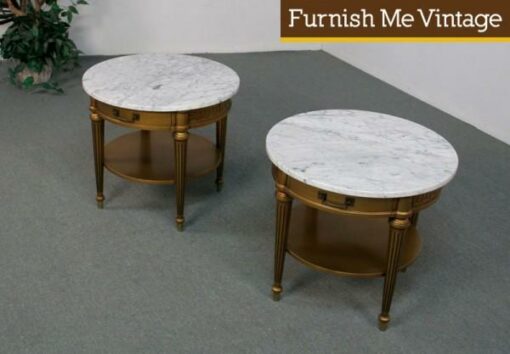 2 Vintage Hollywood Regency Gold & Marble End Tables