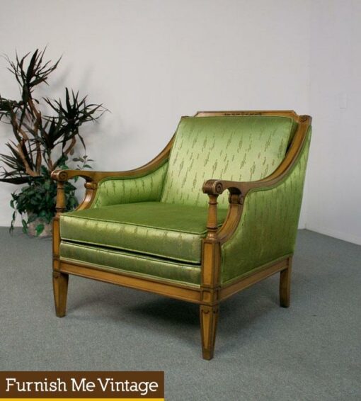 Vintage Green Satin Hollywood Regency Chair