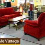 Vintage Red Velvet Sofa and Chair Living Room Set